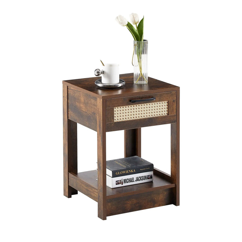15.75" Rattan End Table With Drawer, Modern Nightstand, Side Table For Living Room, Bedroom by HouseOfZazla