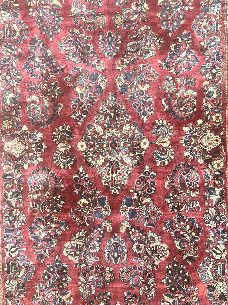 Antique Persian Sarouk Rug 4x7, Hand Knotted Wool Red Persian Carpet, Floral by Jewel Rugs