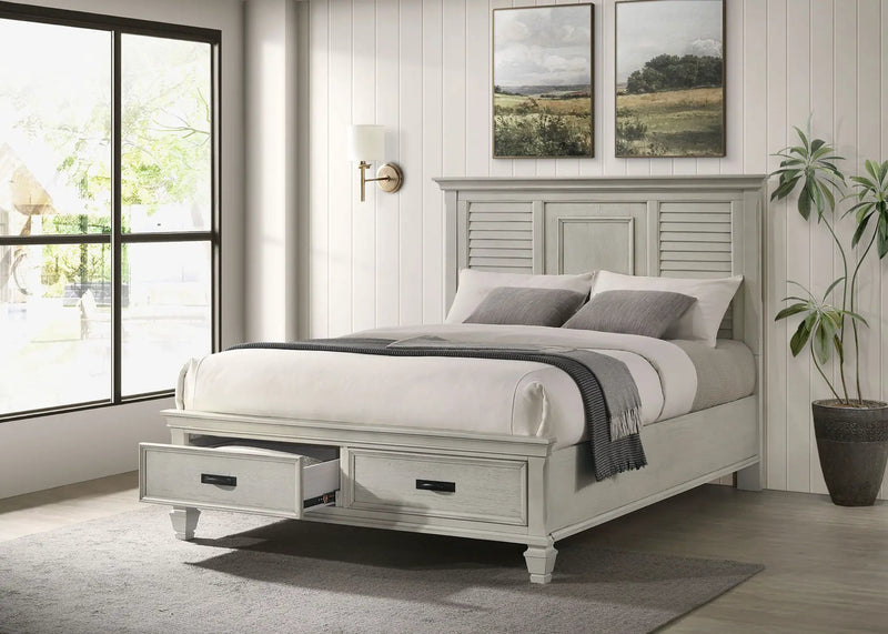 Franco Wood Queen Storage Panel Bed Distressed White by Unique Piece Furniture