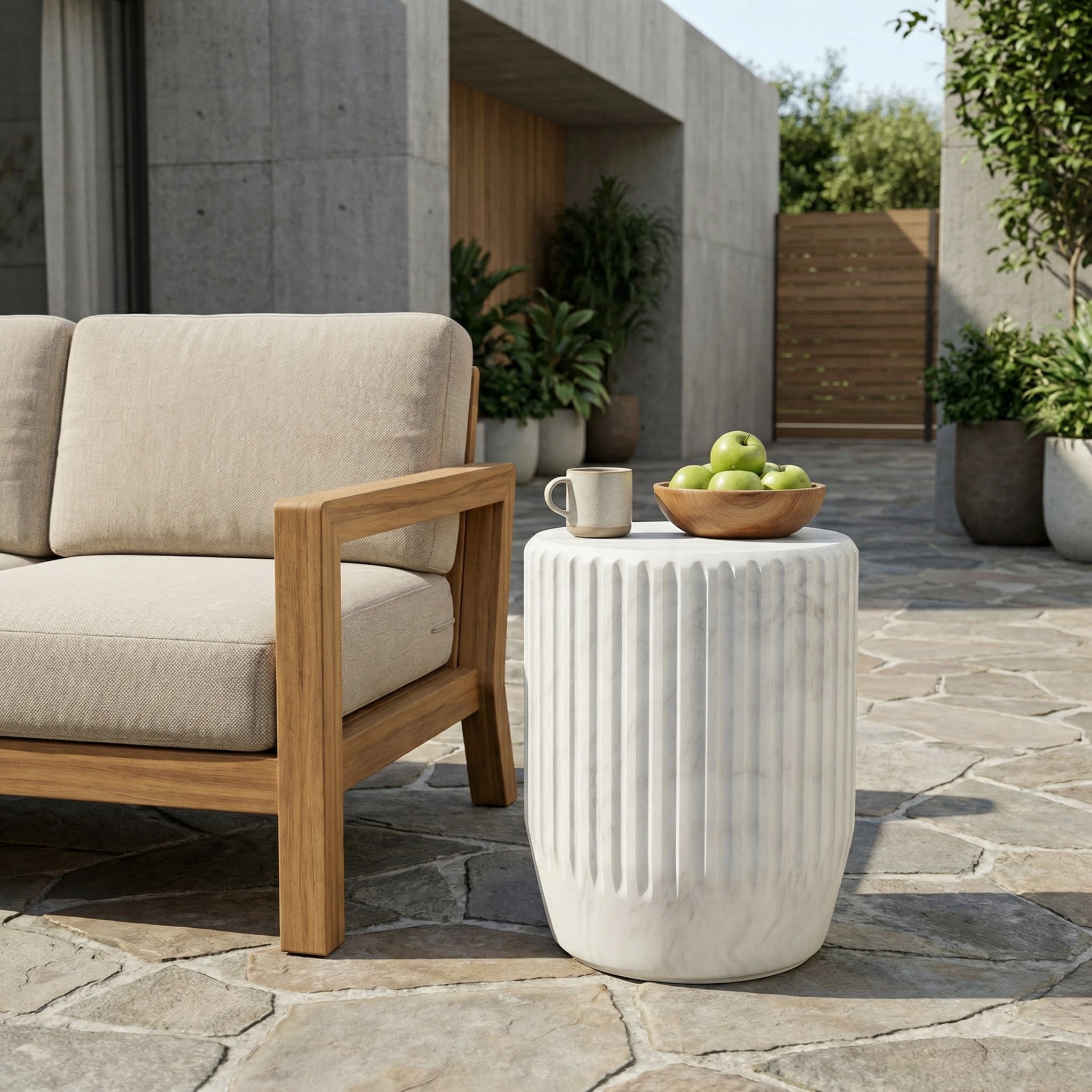 Outdoor Cicci Carved Side Table, White by HouseOfZazla