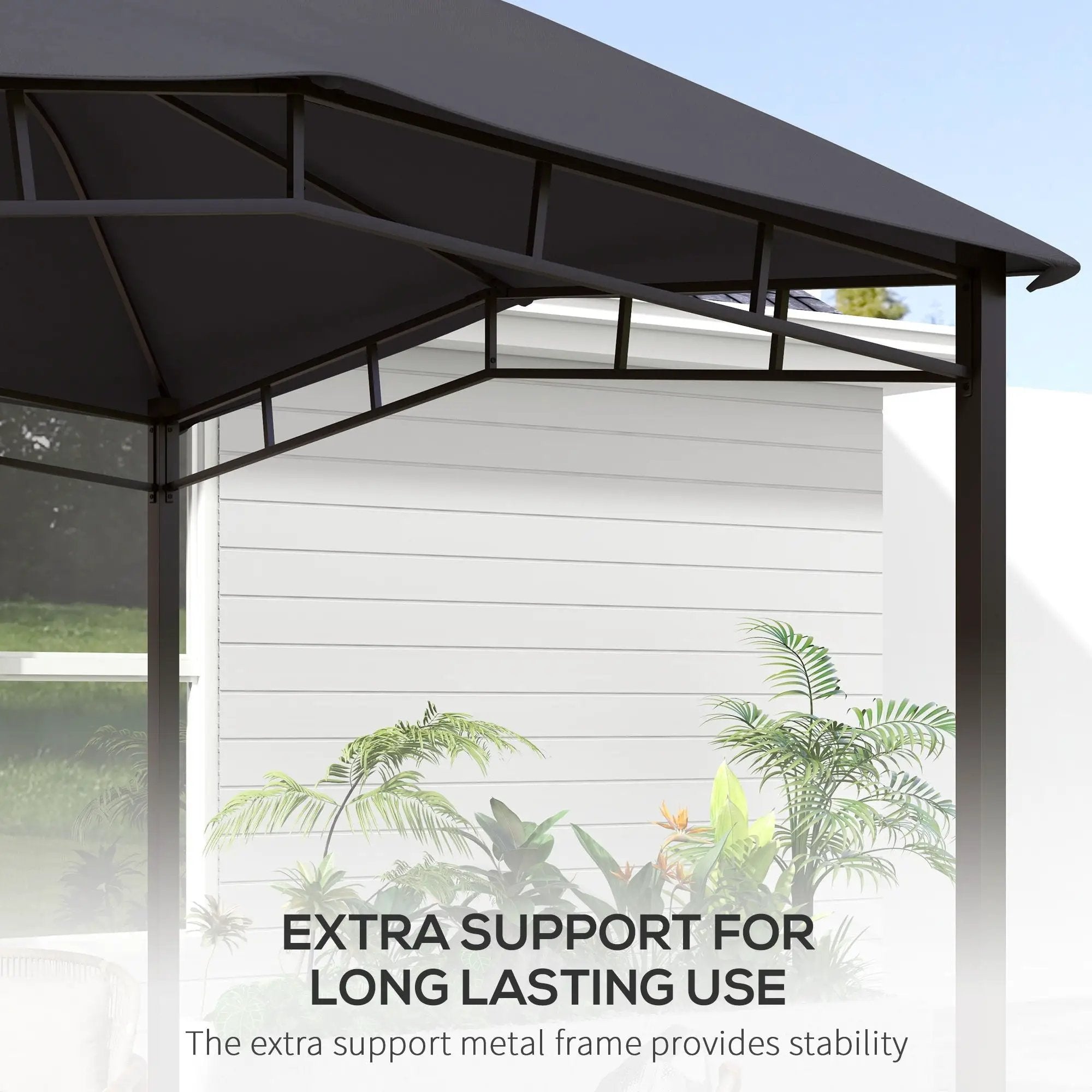 Outsunny - 10' x 10' Soft Top Patio Gazebo Outdoor Canopy With Unique Geometric Design Roof, All-Weather Steel Frame - Gray by HouseOfZazla