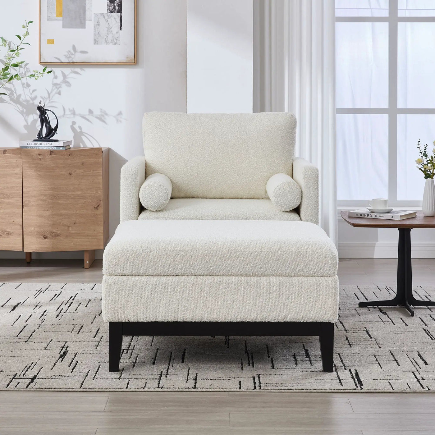 Farmhouse Upholstered Accent Chair With Ottoman, Reversible Lid Coffee Table by HouseOfZazla