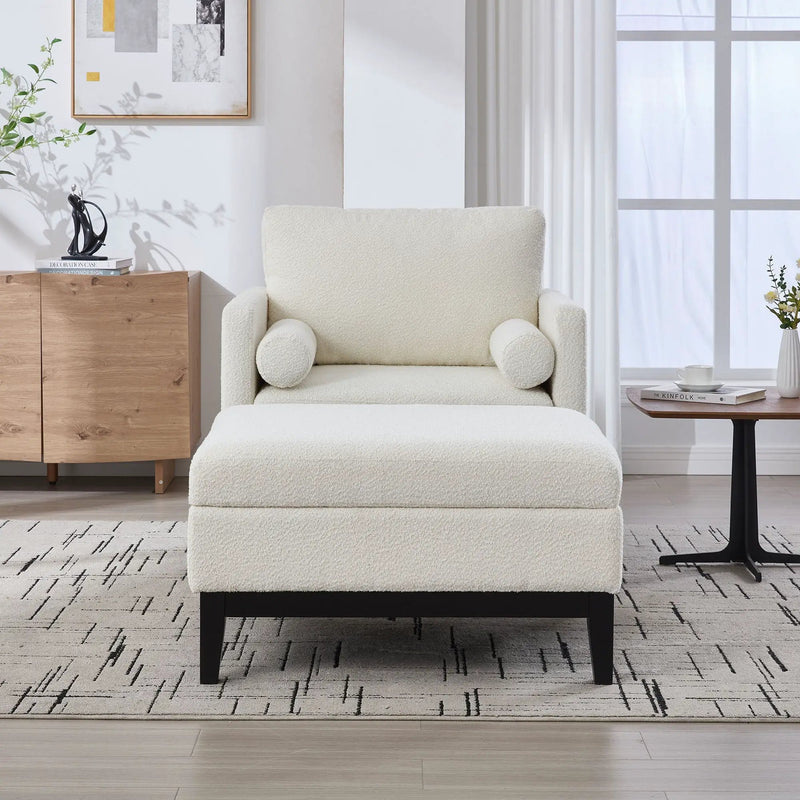 Farmhouse Upholstered Accent Chair With Ottoman, Reversible Lid Coffee Table by Unique Piece Furniture