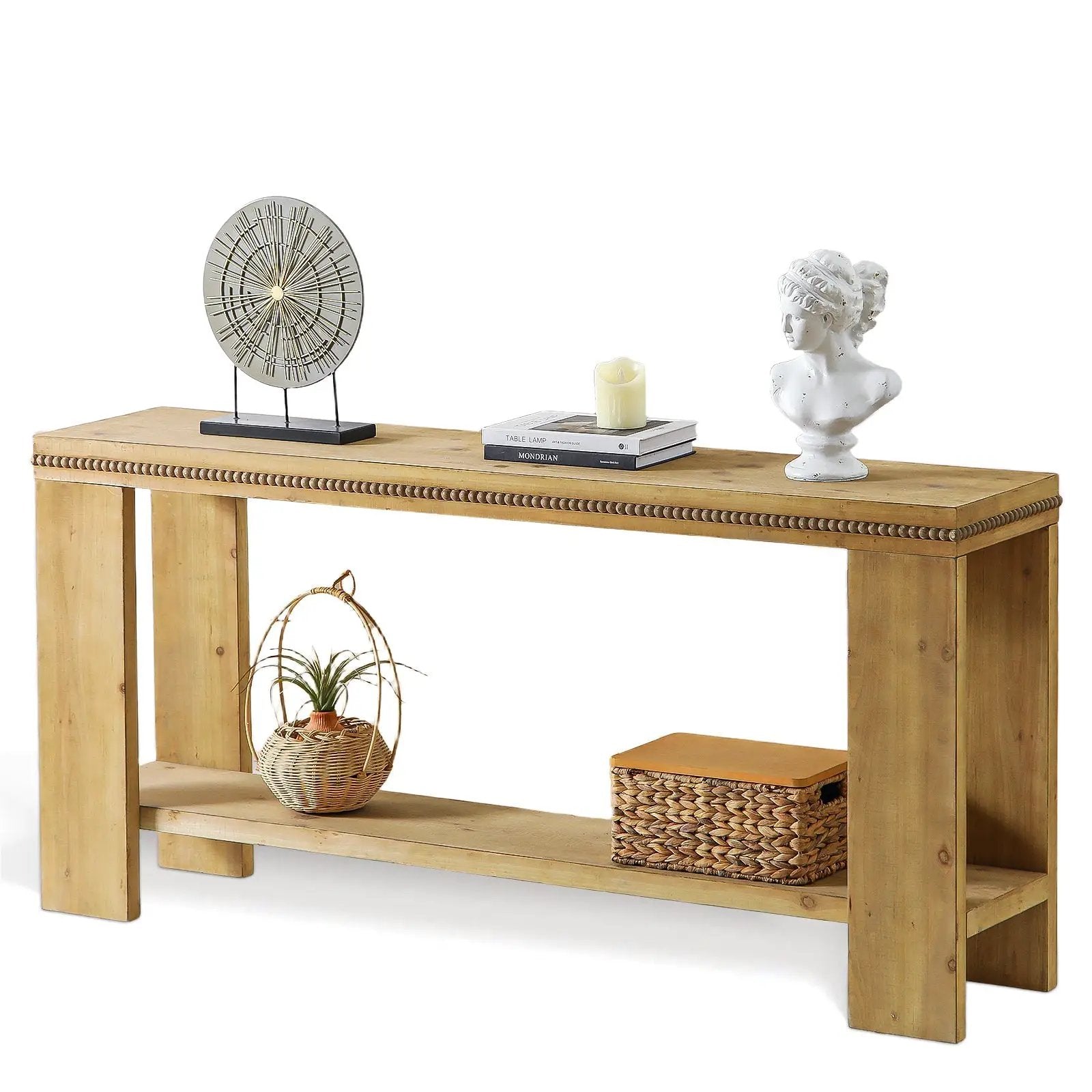 63" Boho Console Table with Storage Shelf – Rustic Farmhouse Sofa Table by HouseOfZazla