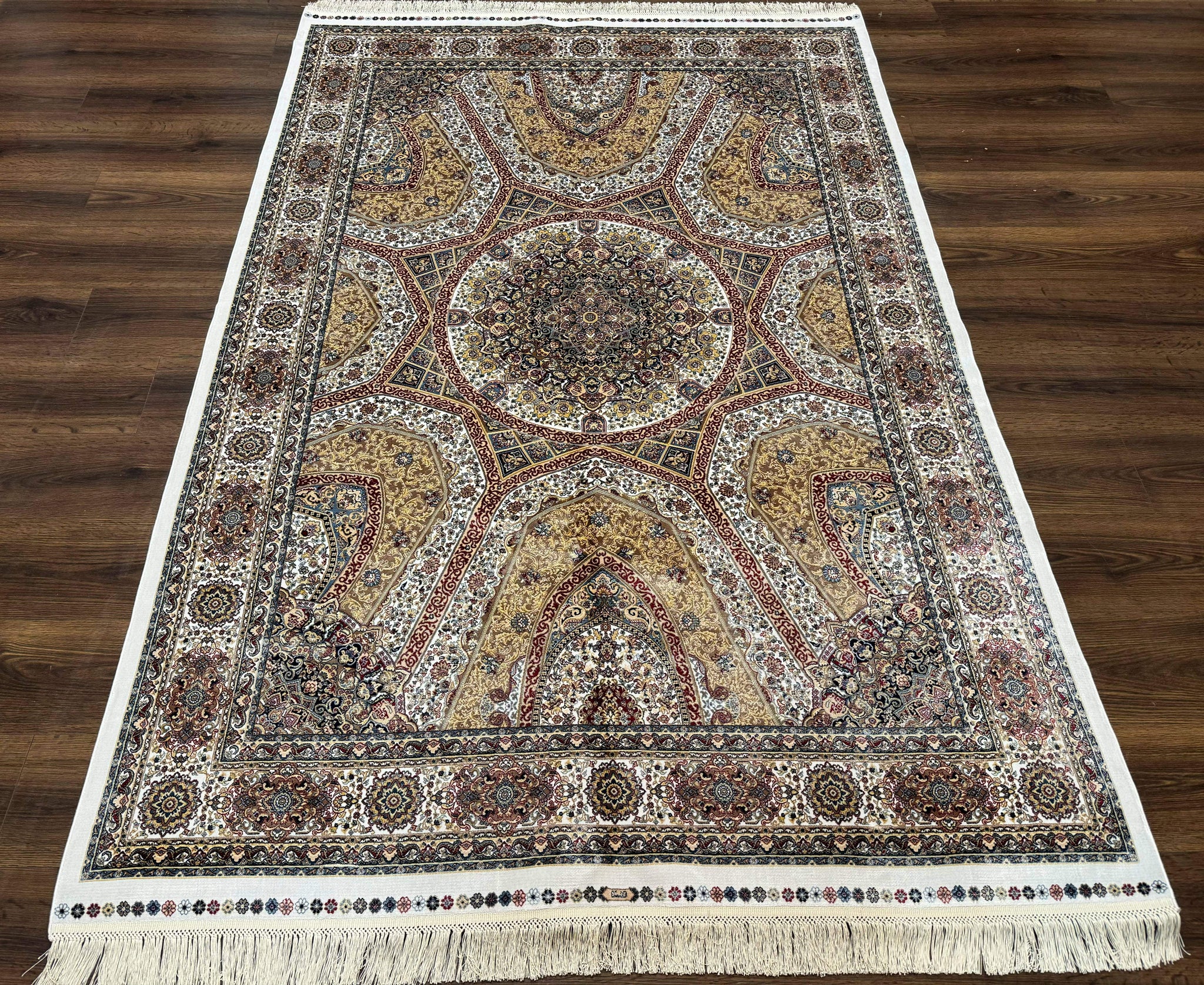 Turkish Silk Rug 5 x 7.6, Dome Design, Bamboo Silk, New by Jewel Rugs