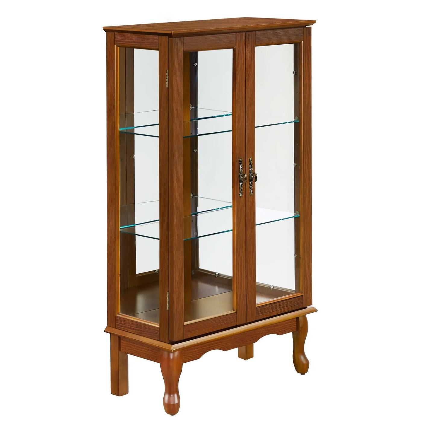 Curio Cabinet Lighted Curio Diapaly Cabinet With Adjustable Shelves And Mirrored Back Panel, Tempered Glass Doors (3 Tier), (E26 Light Bulb Not Included) by HouseOfZazla