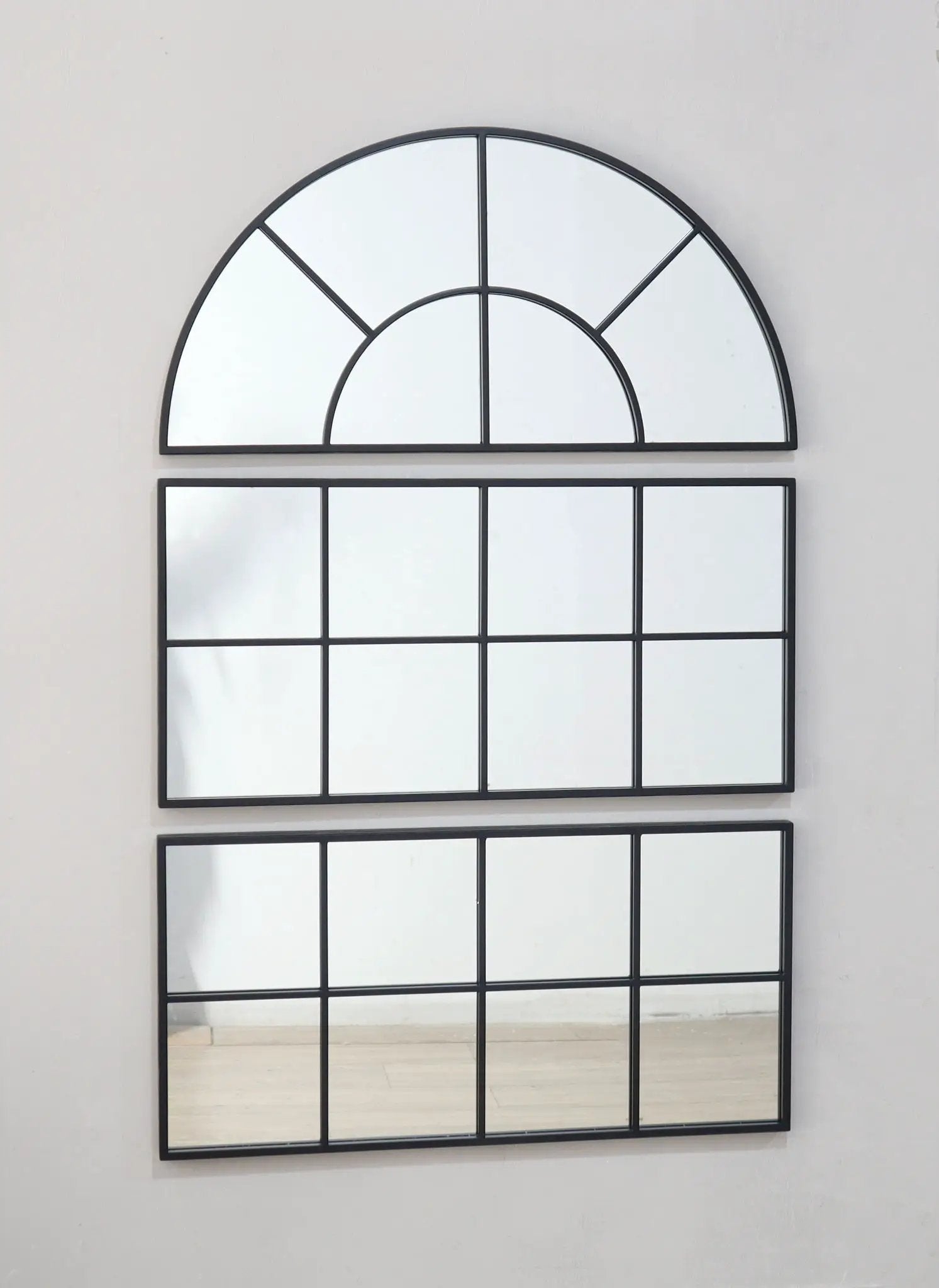 Large Arched Wall Mirror With 3 Separate Sections - Black by Unique Piece Furniture