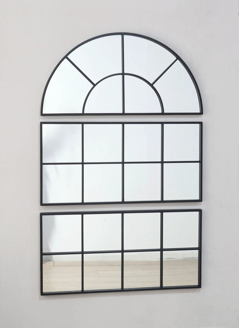 Large Arched Wall Mirror With 3 Separate Sections - Black by Unique Piece Furniture