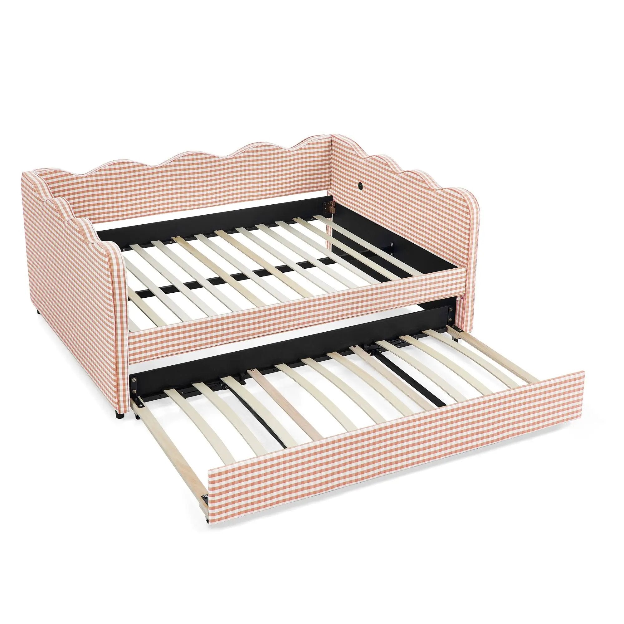 Gingham Daybed With USB Charging Port, Wave-Shaped Design by Unique Piece Furniture