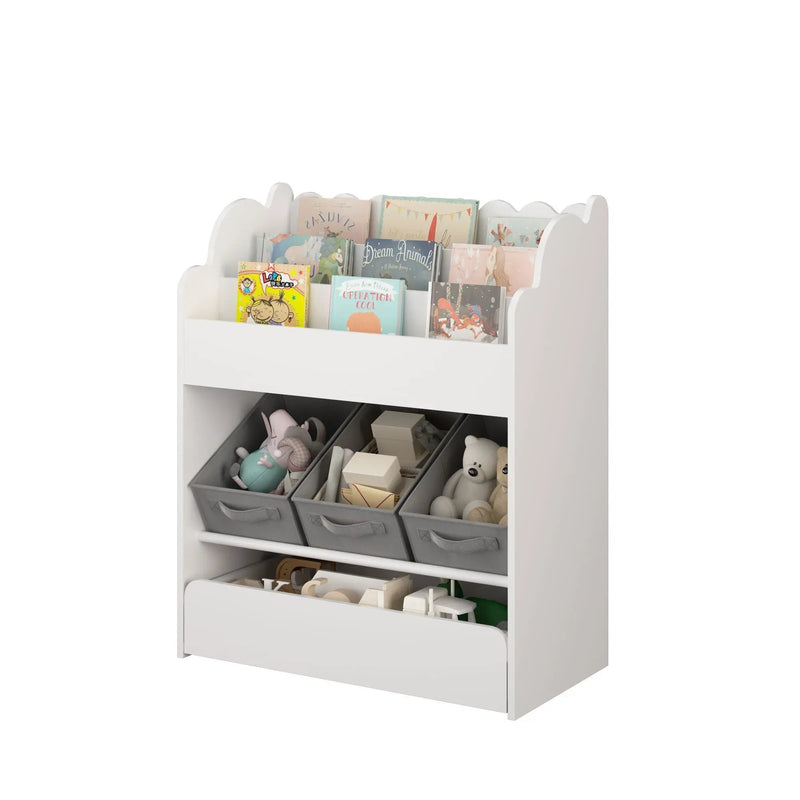 Bookshelf With Storage Bins And Drawer, Multi Functional Book Organizer For Toddlers - White by HouseOfZazla