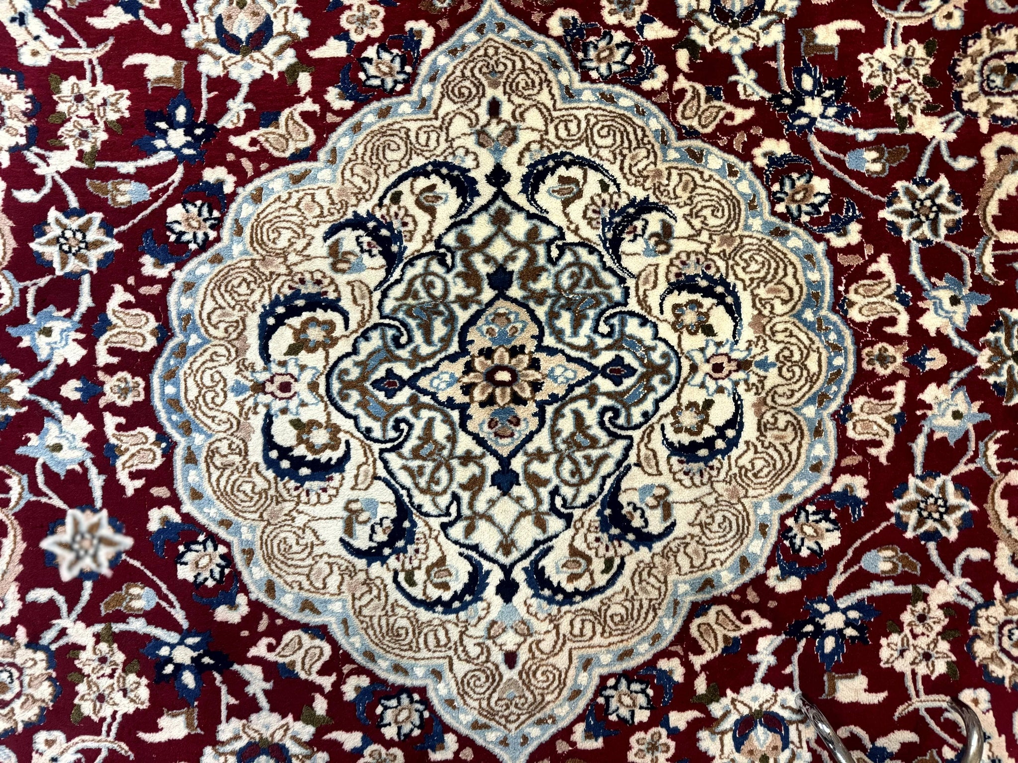 Persian Nain Rug 8x11, Wool and Silk Highlights, Burgundy & Ivory by Jewel Rugs