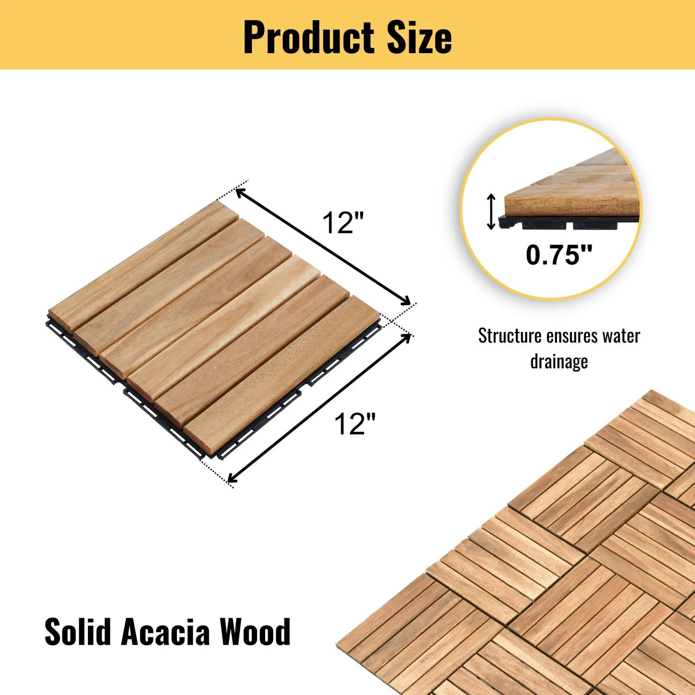 Interlocking Deck Tiles Striped Pattern Waterproof Brown by HouseOfZazla
