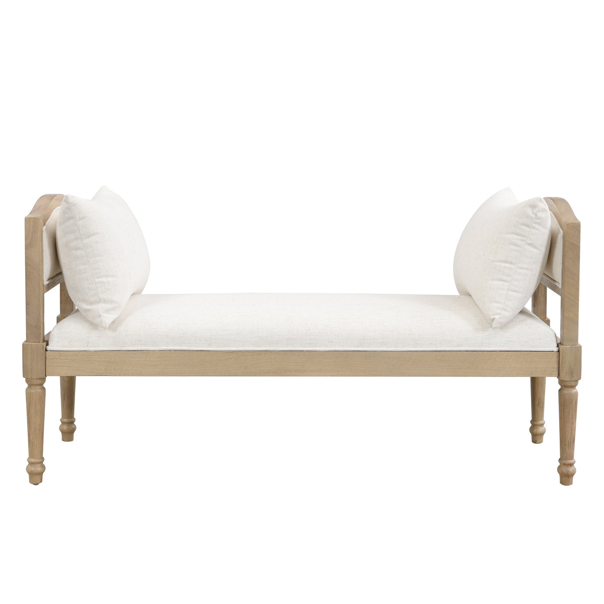 Upholstered Bench with Turned Legs & Side Cushions - Beige or Greige, photo 3 of 10