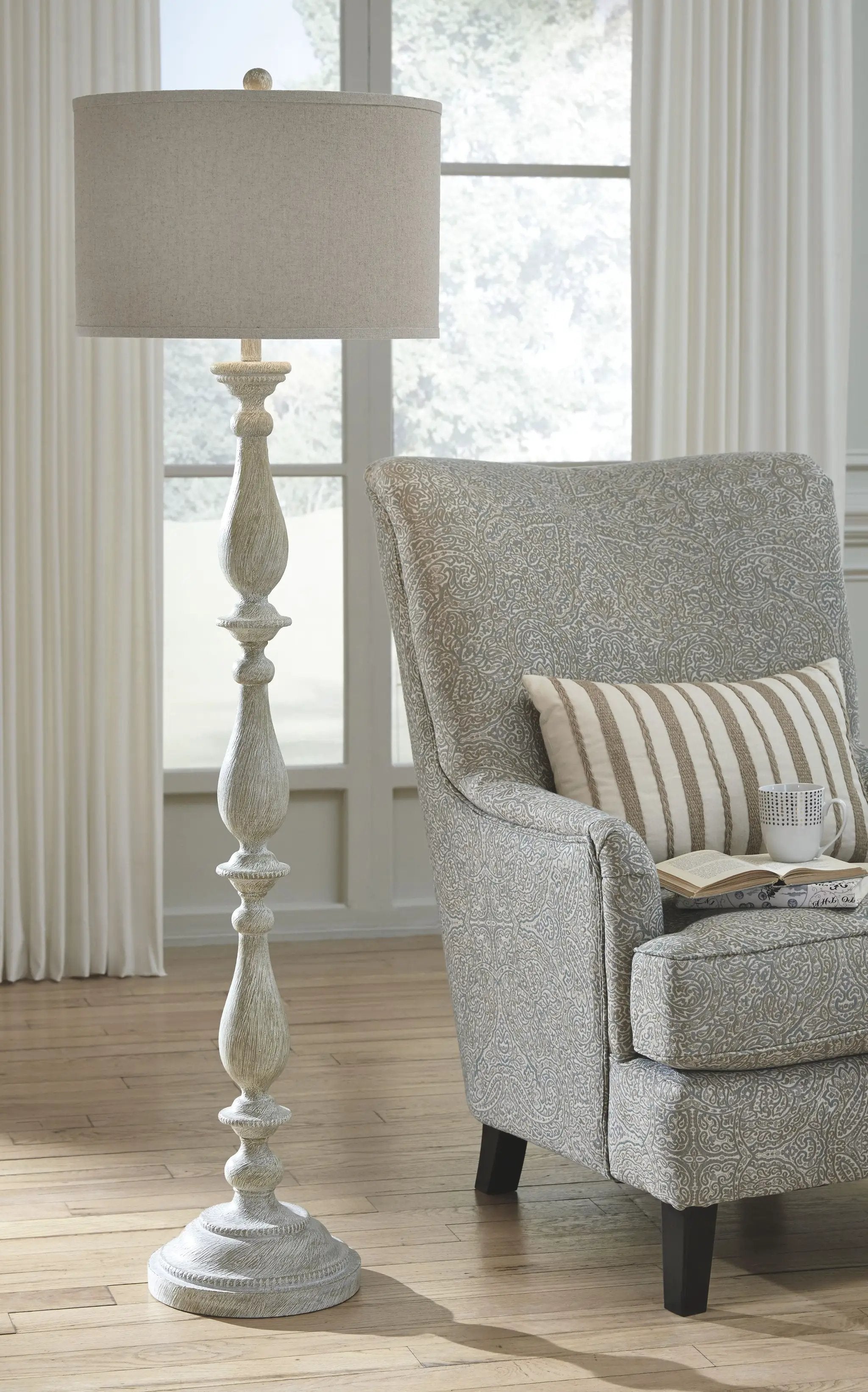 Bernadate - Poly Floor Lamp - Whitewash by Unique Piece Furniture