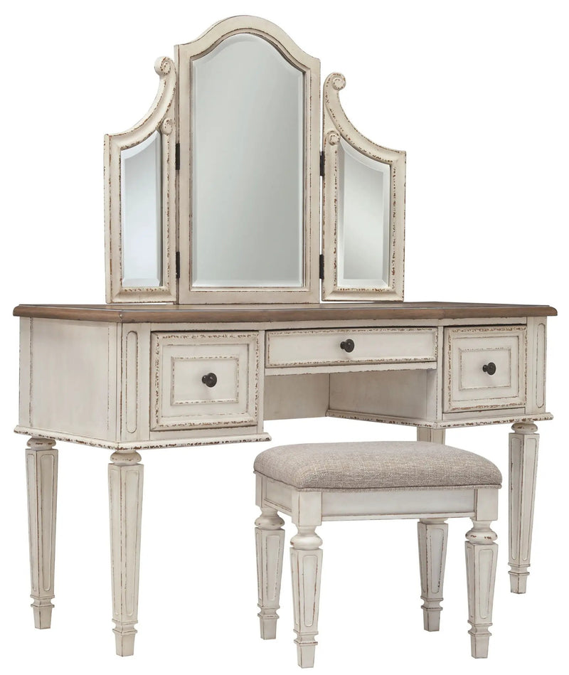 Realyn - Vanity/Mirror/Stool (Set of 3) - White / Brown / Beige by Unique Piece Furniture