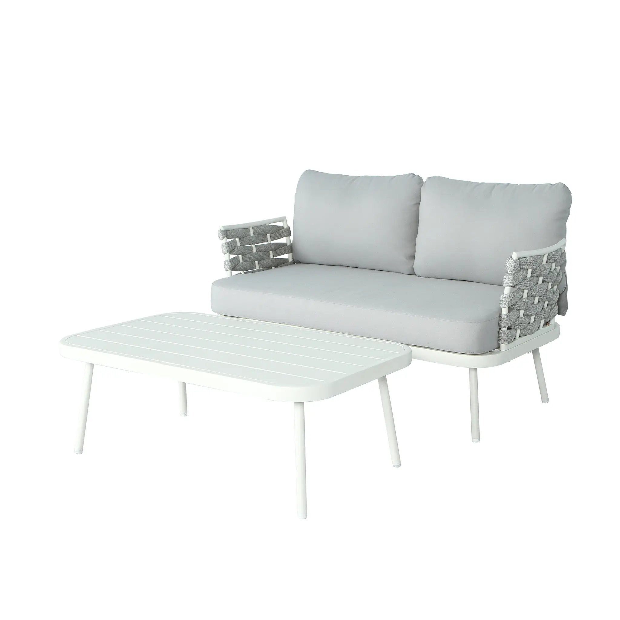 Mariano Steel Loveseat and Table, Off White & Grey by HouseOfZazla
