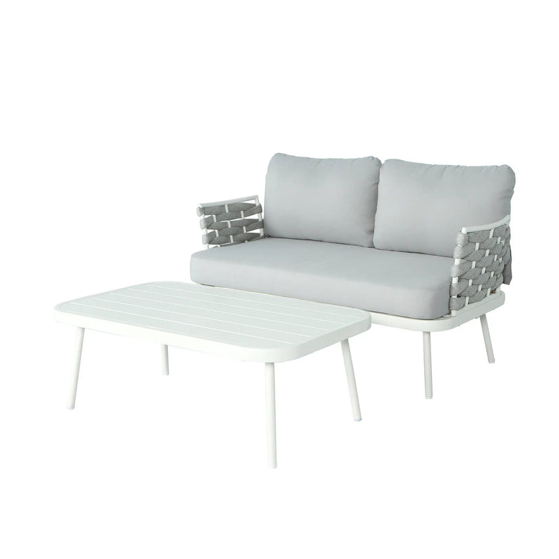 Mariano Steel Loveseat and Table, Off White & Grey by HouseOfZazla