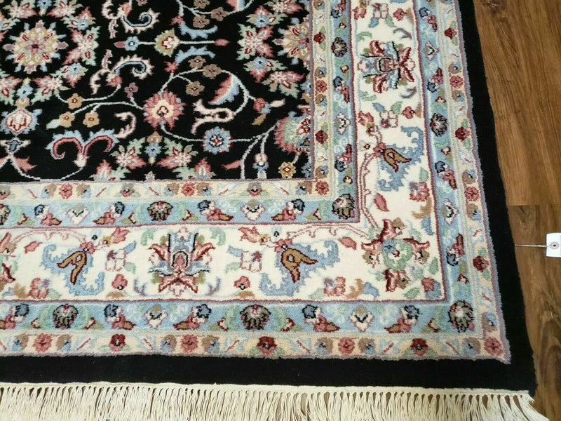 6' X 9' Handmade Indian Agra Wool Rug Carpet Vegetable Dyes Black by Jewel Rugs