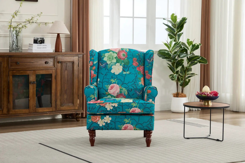 Modern Accent Chair with Retro Wood Legs - Floral by HouseOfZazla