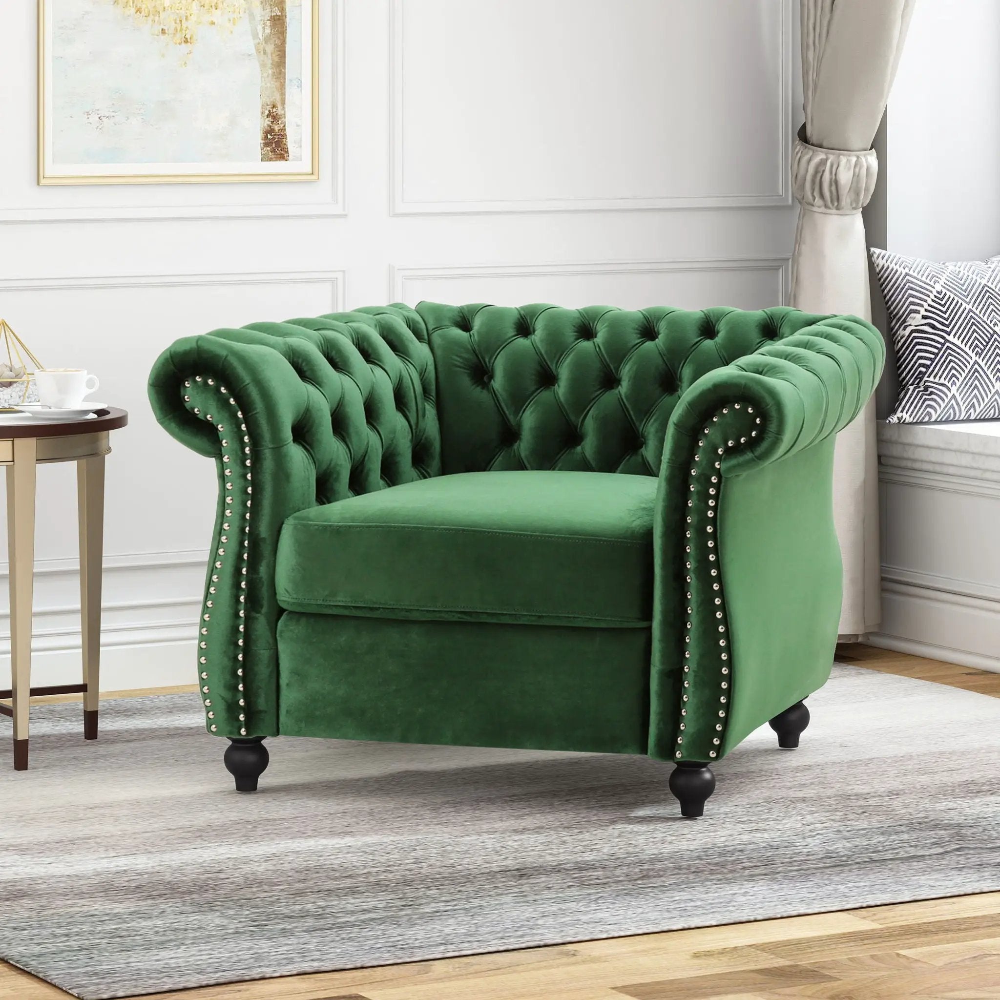 Nexuson Upholstered Chesterfield Chair With Deep Tufted And Nailhead Trim by HouseOfZazla
