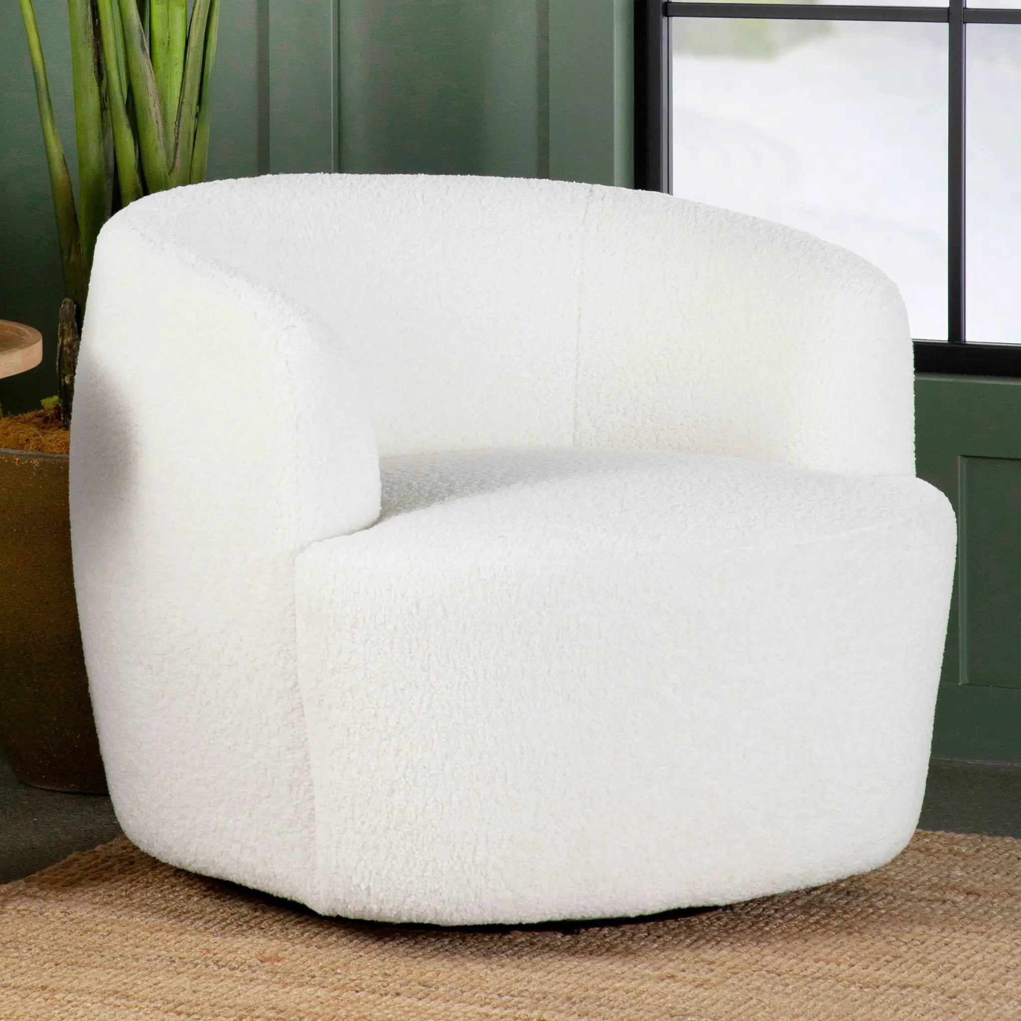 Hudson Faux Sheepskin Upholstered Swivel Chair Natural by Unique Piece Furniture