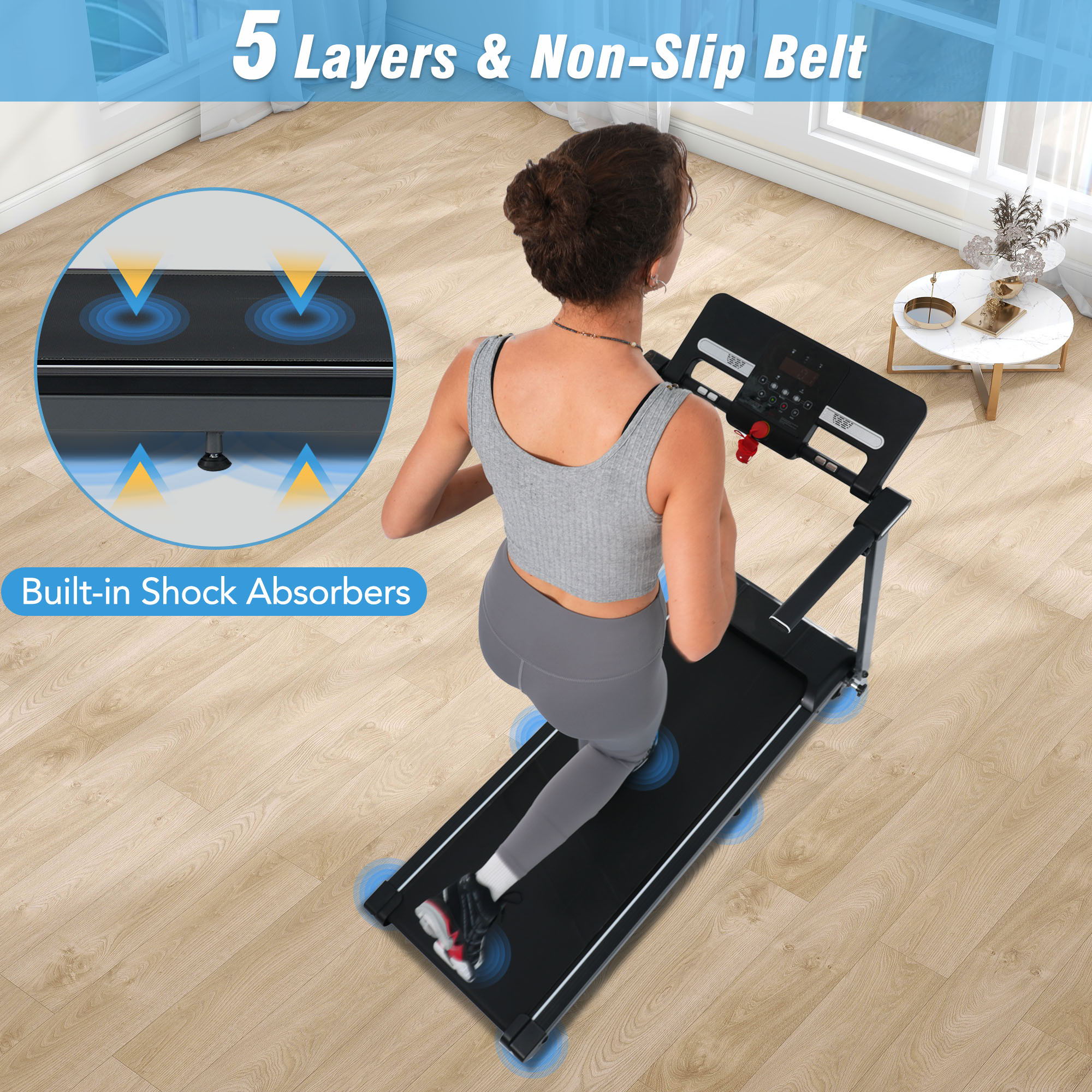 Folding Walking Pad Treadmill For Home With Incline 0.5 7.5Mph - Black by HouseOfZazla