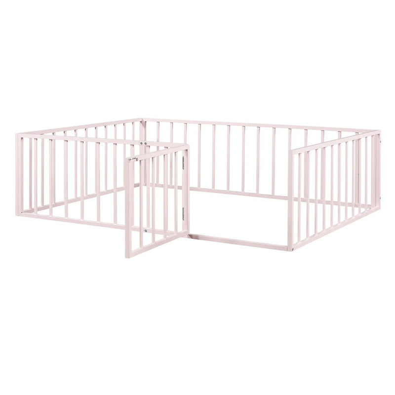 Metal Floor Bed Frame With Fence And Door by HouseOfZazla