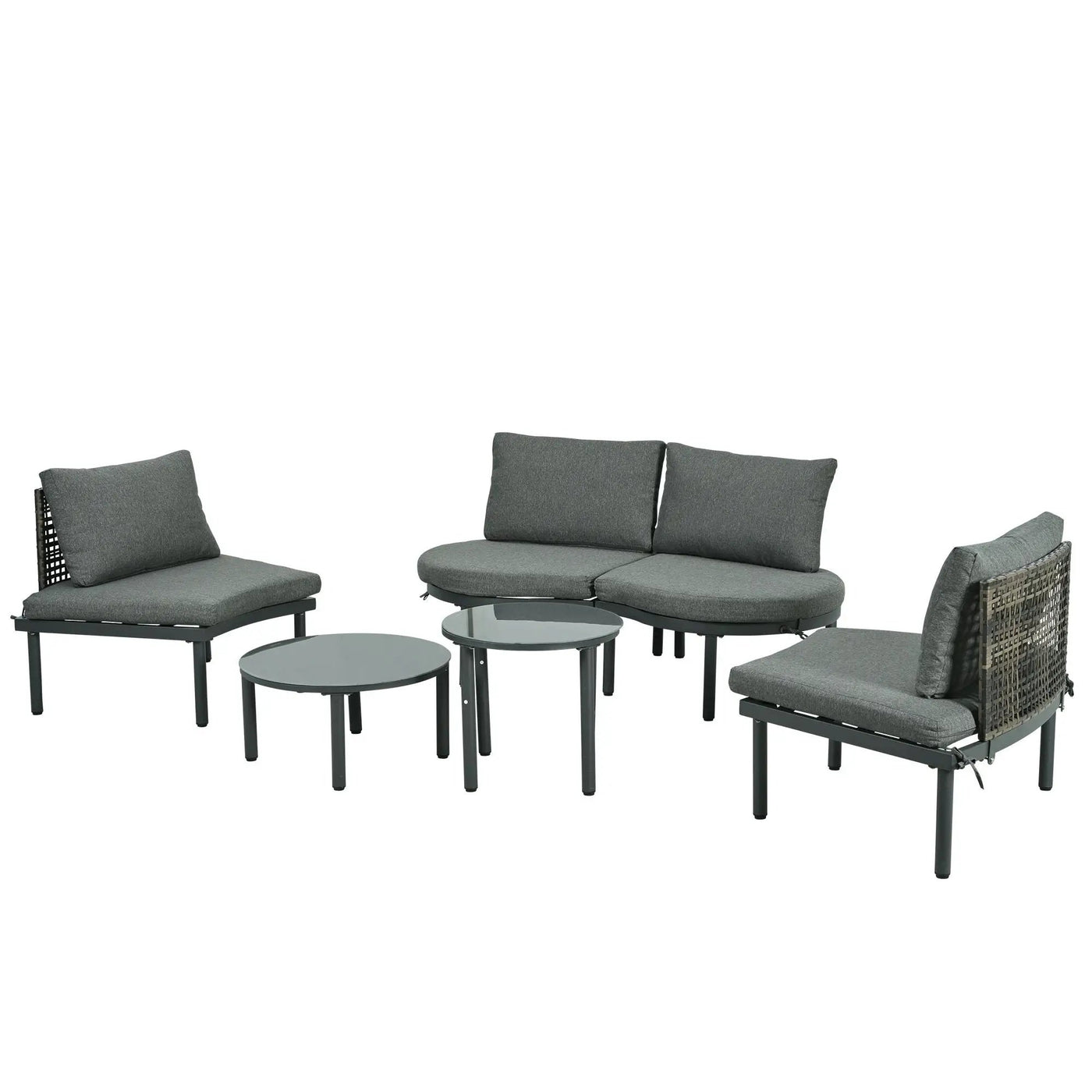 6 Piece Patio Set, Half Moon Outdoor Sectional Sofa With 2 High Low Coffee Tables, 4 Pillows & Cushions by HouseOfZazla