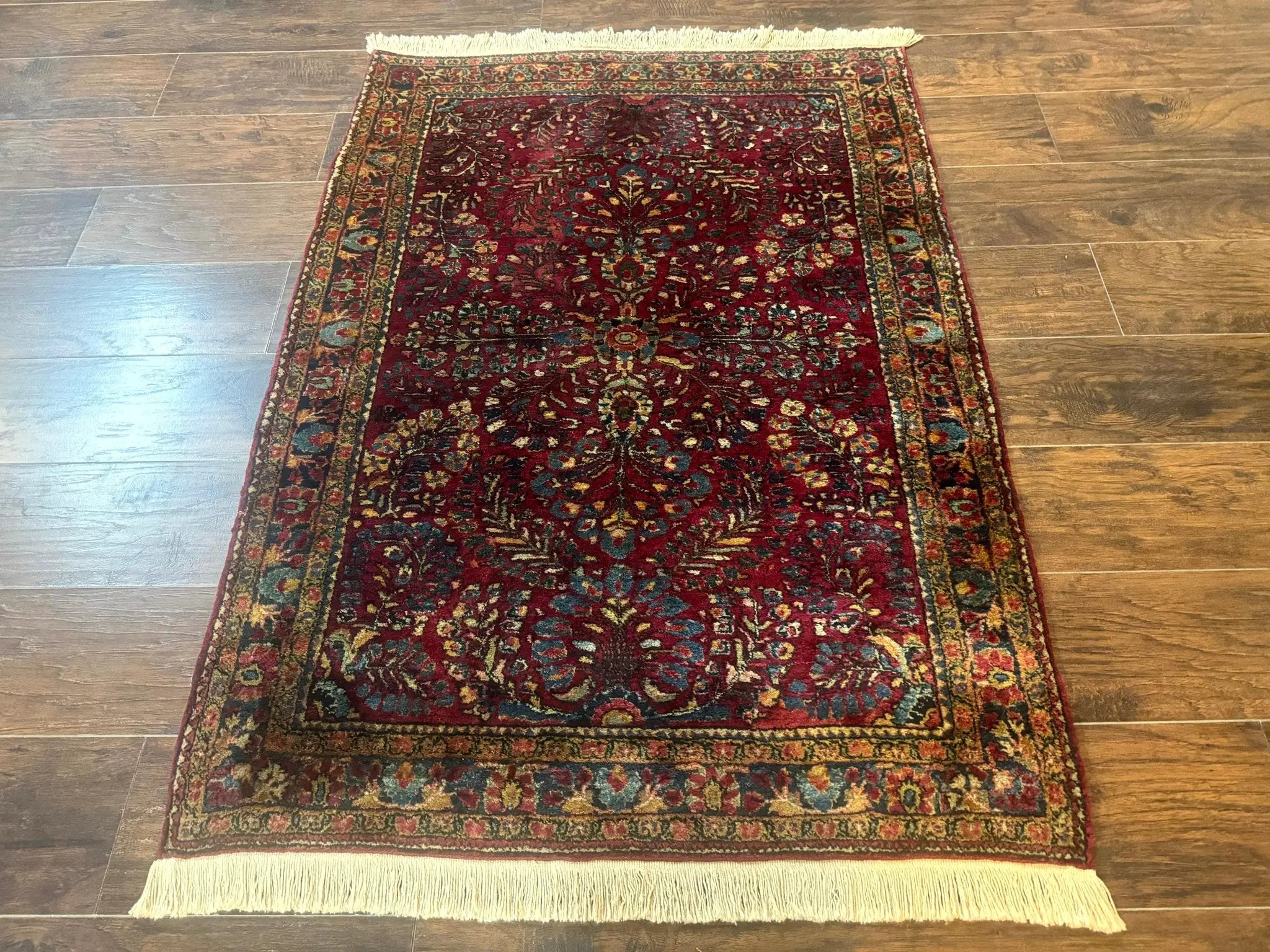 Antique Persian Sarouk Rug 3.6 x 5, Red, 1920s Persian Carpet by Jewel Rugs