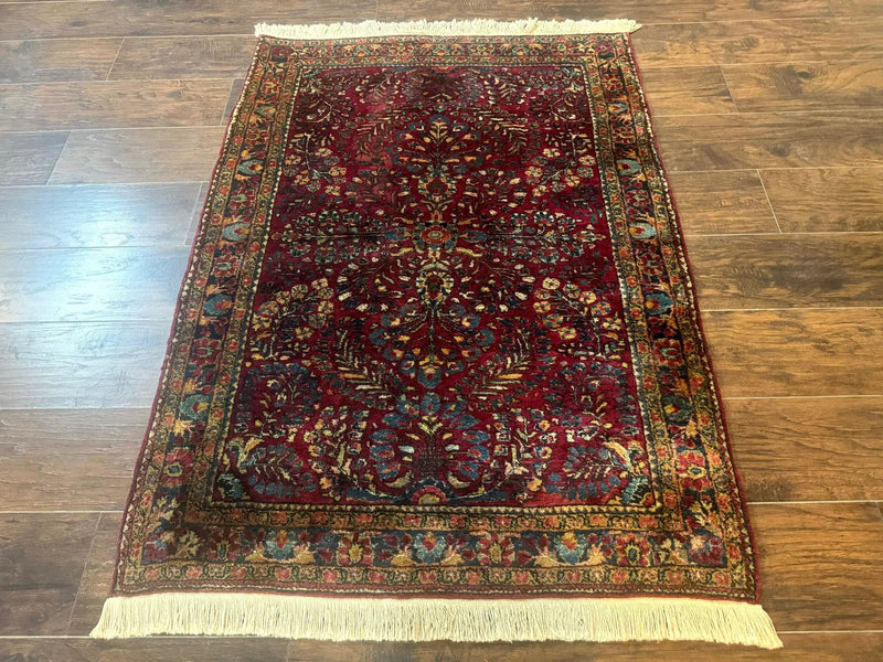 Antique Persian Sarouk Rug 3.6 x 5, Red, 1920s Persian Carpet by Jewel Rugs