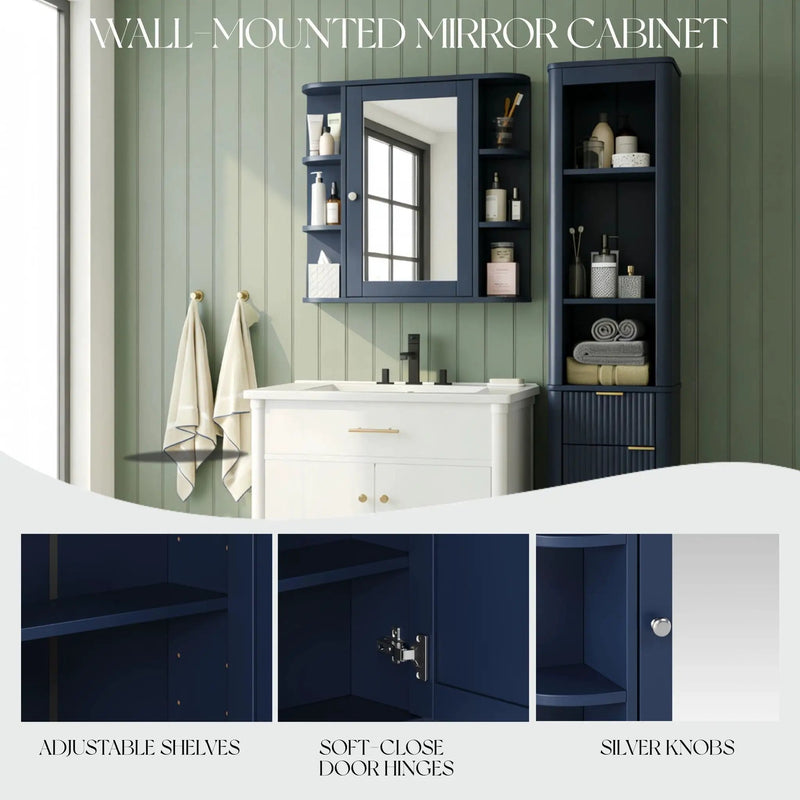 Bathroom Wall Storage Cabinet With Mirror And Adjustable Shelf, 6 Open Shelves by HouseOfZazla