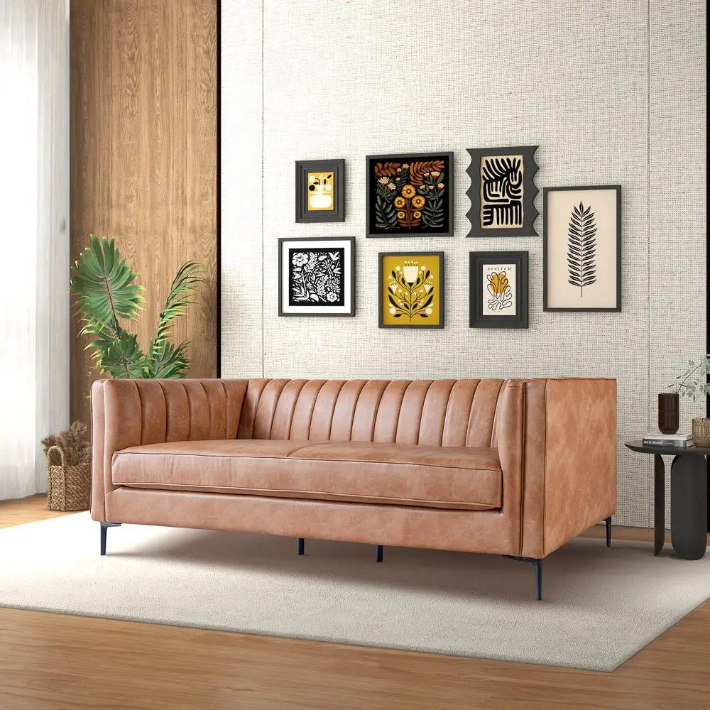 Angelina Cognac PU Leather Sofa by HouseOfZazla