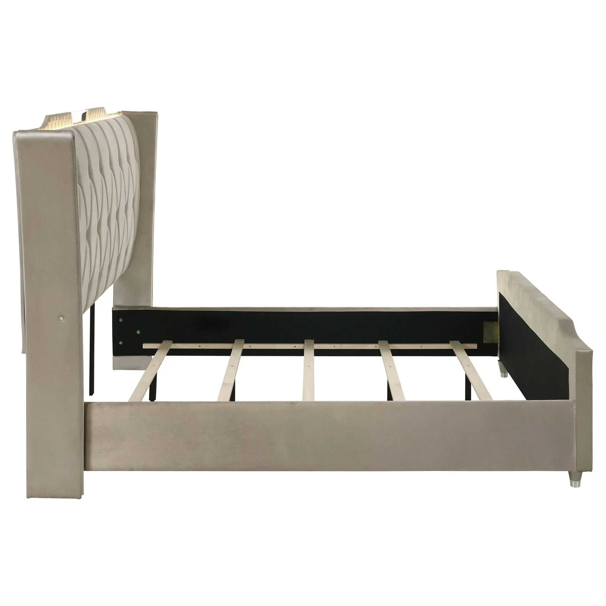 Lorient Eastern King LED Upholstered Bed Ivory and Camel by Unique Piece Furniture