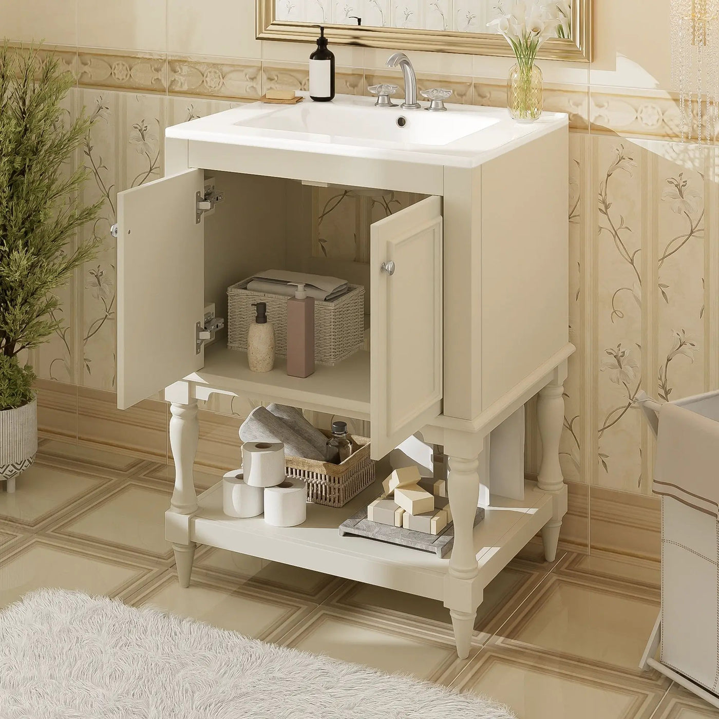 Modern Bathroom Vanity With Sink, Rectangular Cabinet With Open Shelf And Closed Storage by HouseOfZazla