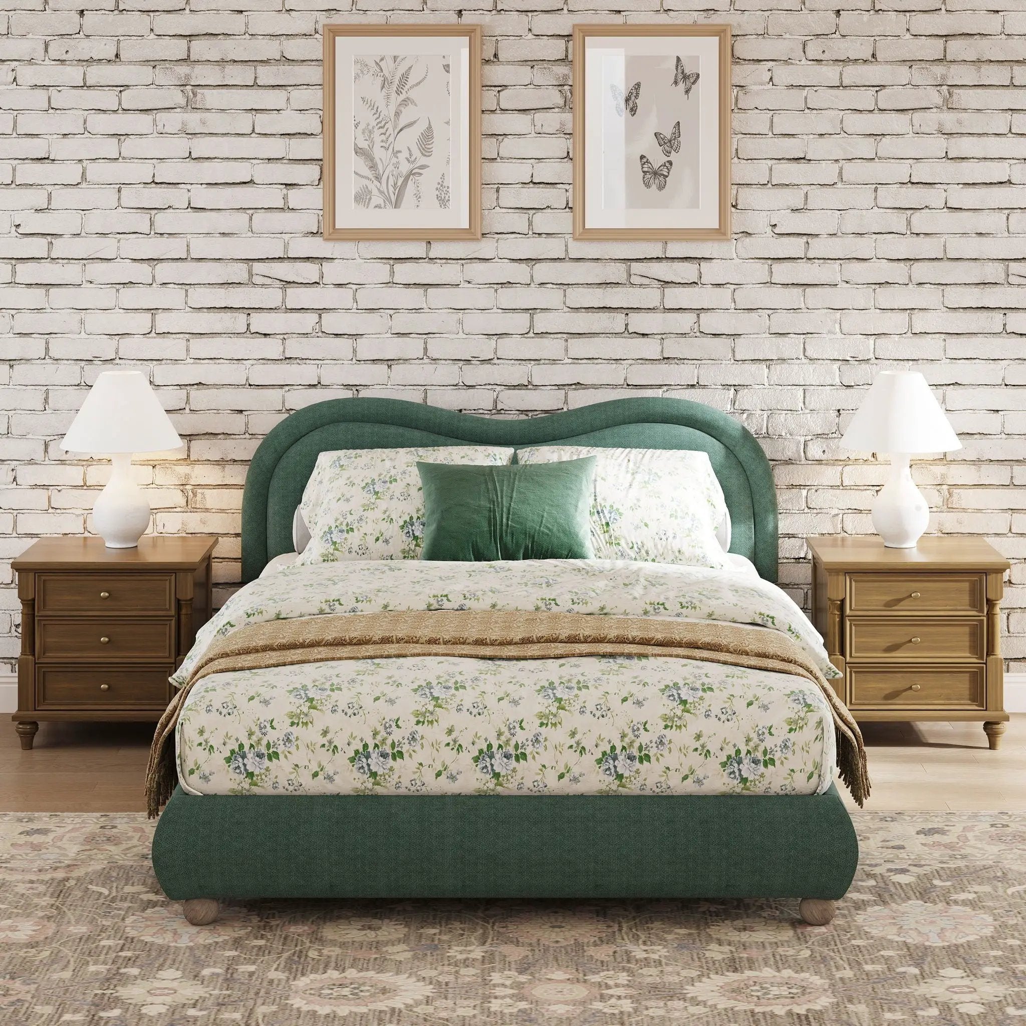 Upholstered Platform Bed Frame With Curved Headboard by HouseOfZazla