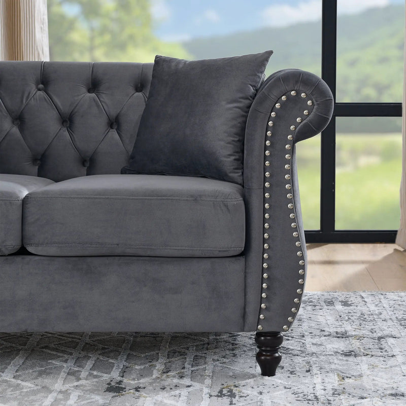 Chesterfield Sofa With Rolled Arms And Nailhead Trim by HouseOfZazla
