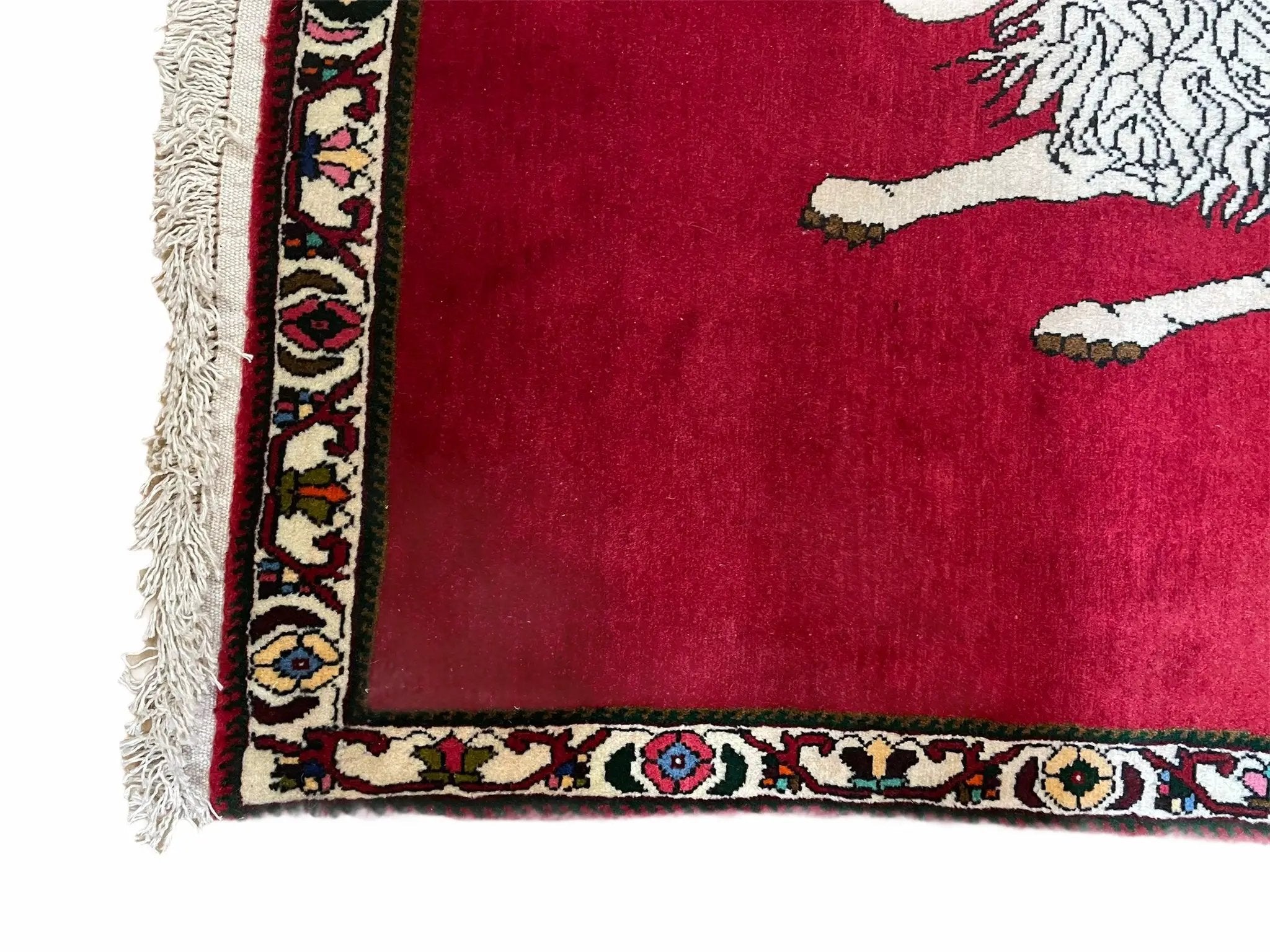 4 X 6 Handmade Hand-Knotted Quality Wool Rug Zagros Lion Red Ivory Tribal Rug by Jewel Rugs