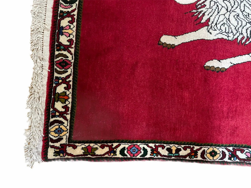 4 X 6 Handmade Hand-Knotted Quality Wool Rug Zagros Lion Red Ivory Tribal Rug by Jewel Rugs