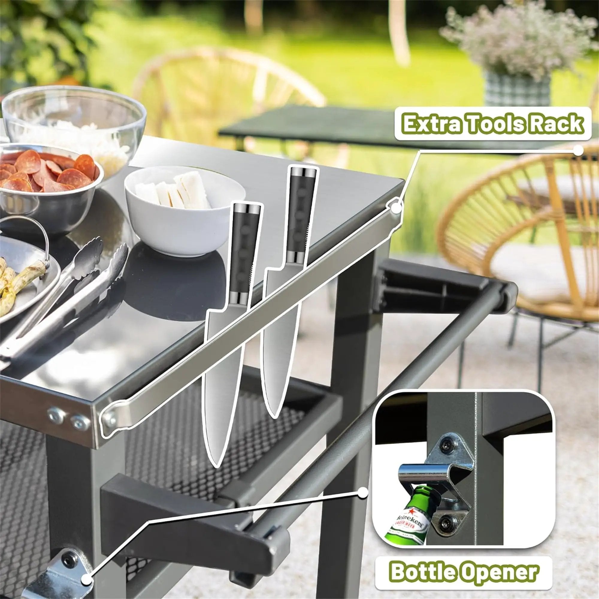 3-Shelf Outdoor Grill Table with Wheels by HouseOfZazla