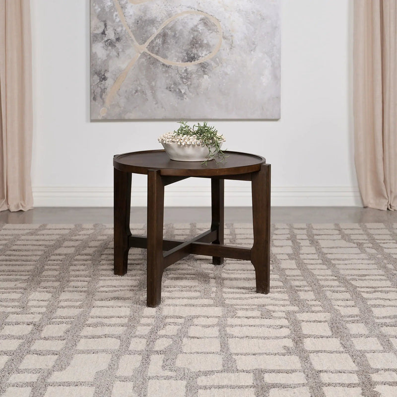 Cota Round Solid Wood End Table Dark Brown by Unique Piece Furniture