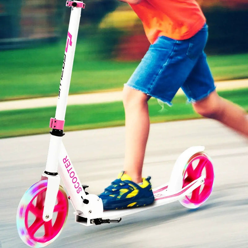Portable Folding Sports Kick Scooter with LED Wheels-Pink by DirectDeals