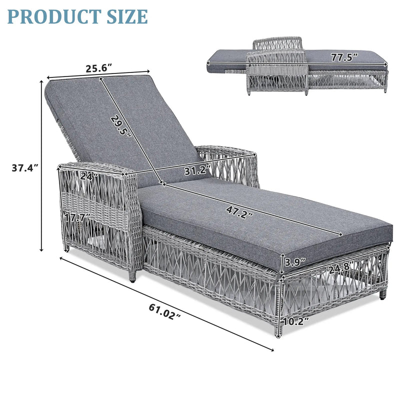 GO Outdoor Long Reclining Chaise with Armrests and Cushions by HouseOfZazla