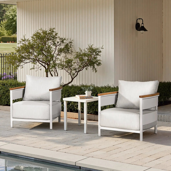 Rhodes 29" Upholstered Teak & Aluminum Patio Arm Chair Birch