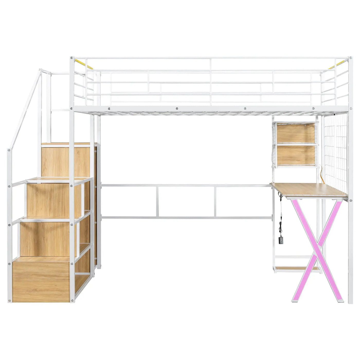 Loft Bed With Built In Work Station, Wardrobe, Storage Staircase And LED by HouseOfZazla