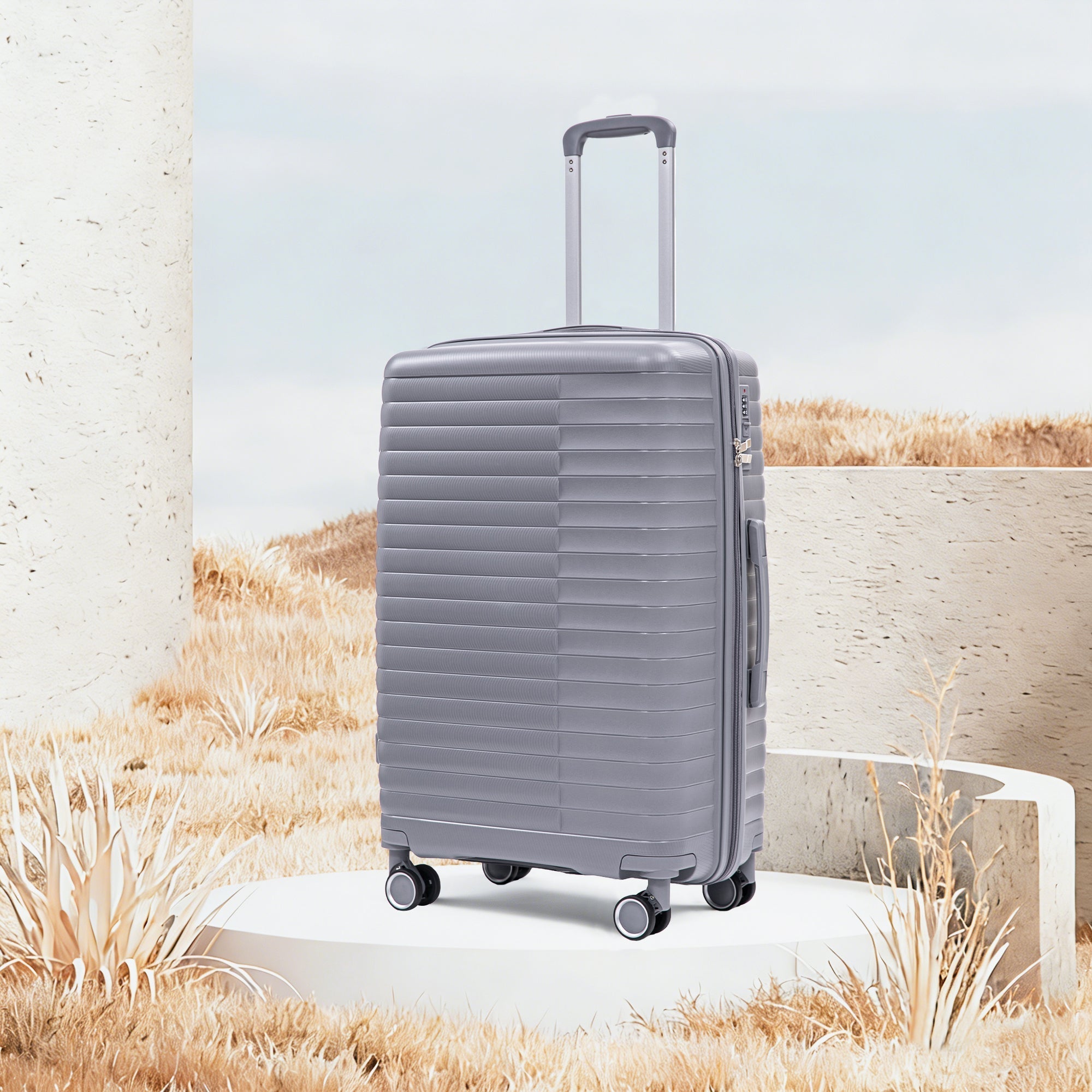 4-Piece PP Spinner Wheel Luggage Set with Cosmetic Case, Light Gray by HouseOfZazla