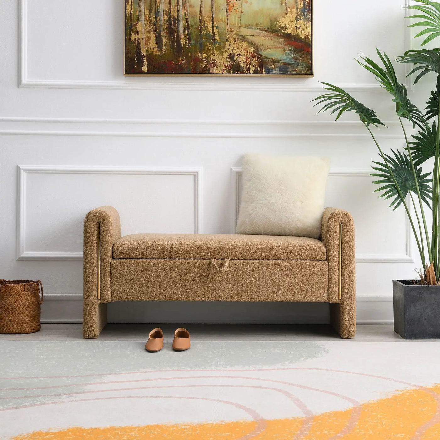 Modern Teddy Upholstered Large Bed End Bench With Arms And Storage by HouseOfZazla