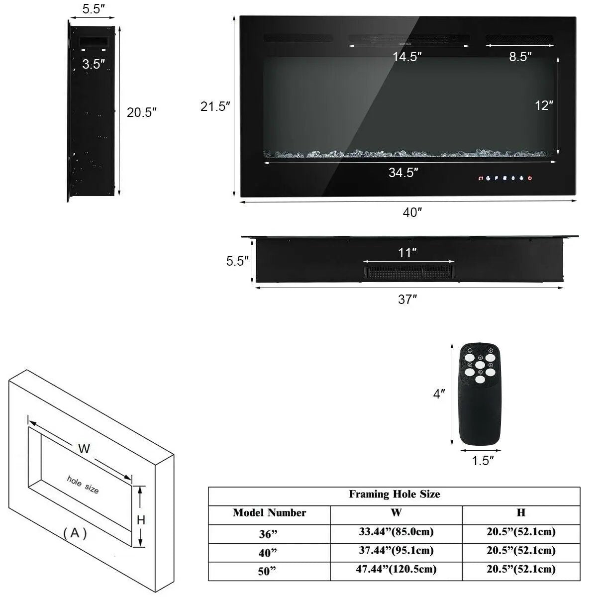 40-Inch Electric Fireplace Recessed with Thermostat by DirectDeals
