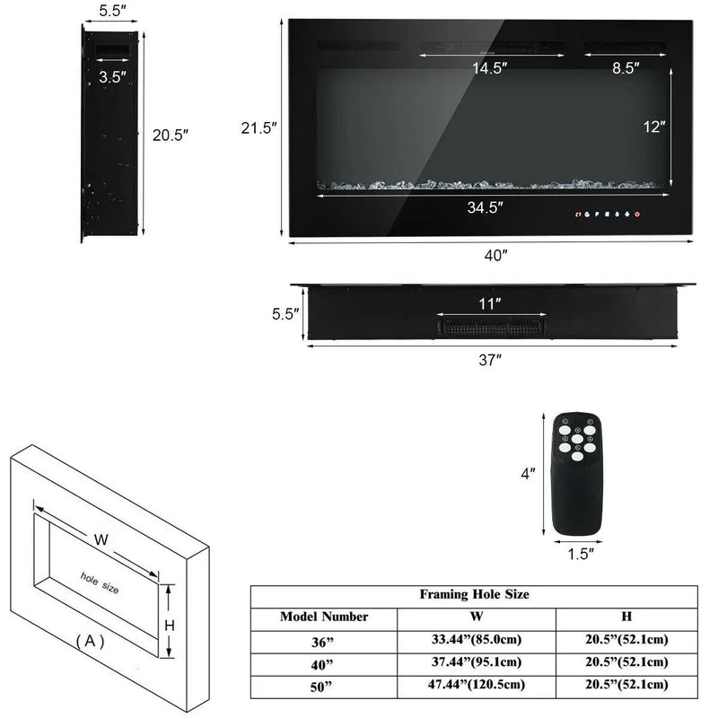 40-Inch Electric Fireplace Recessed with Thermostat by DirectDeals