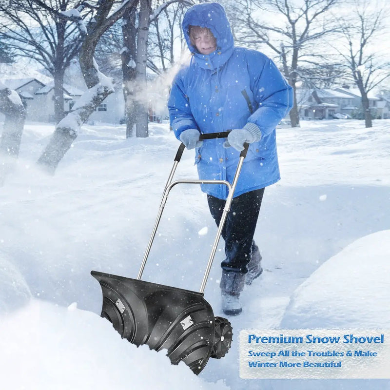 Rolling Snow Pusher Shovel with Adjustable Handle by DirectDeals