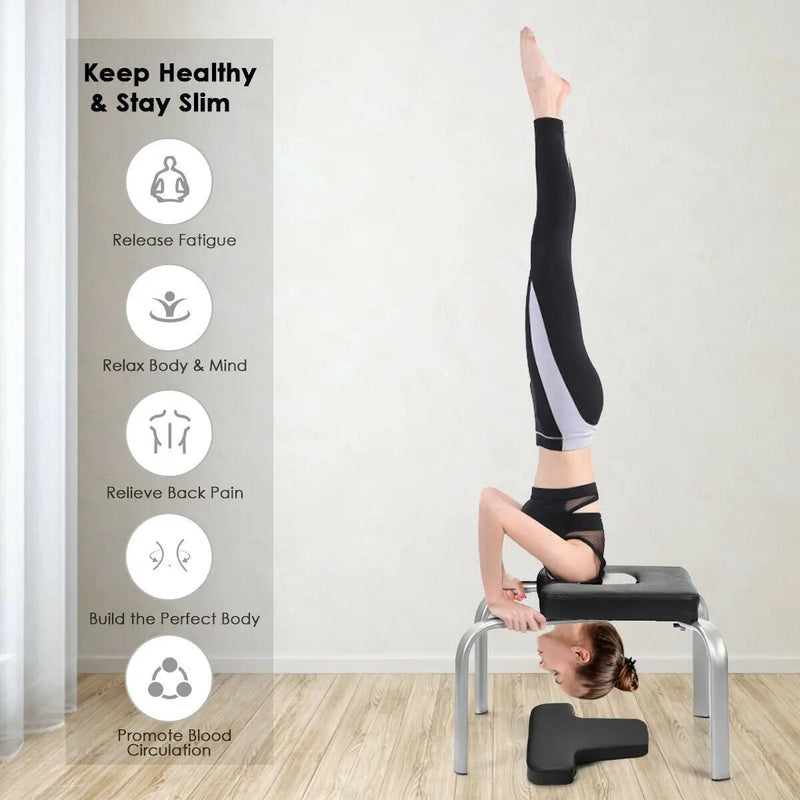 Yoga Iron Headstand Bench with PVC Pads for Family Gym-Black by DirectDeals
